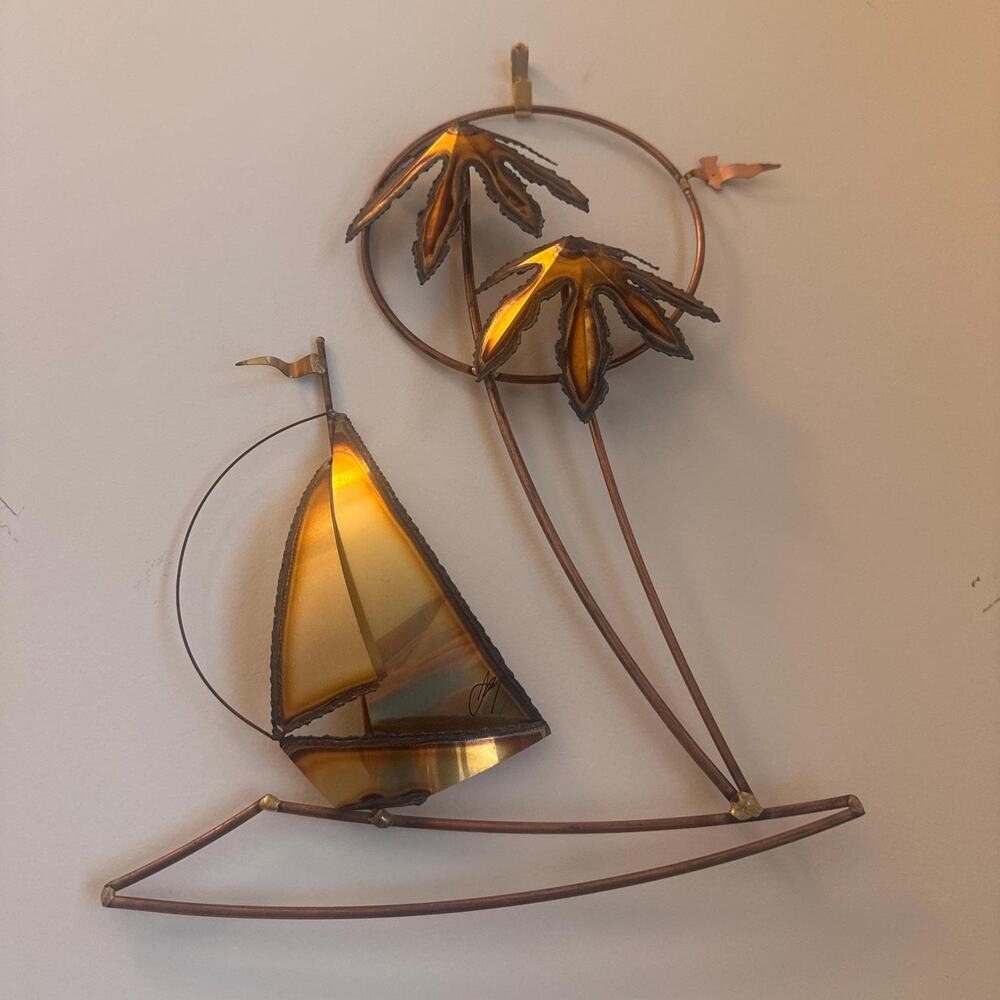 Vintage Curtis Jere Brass Copper Nautical Wall Sculpture - MCM Boho Art